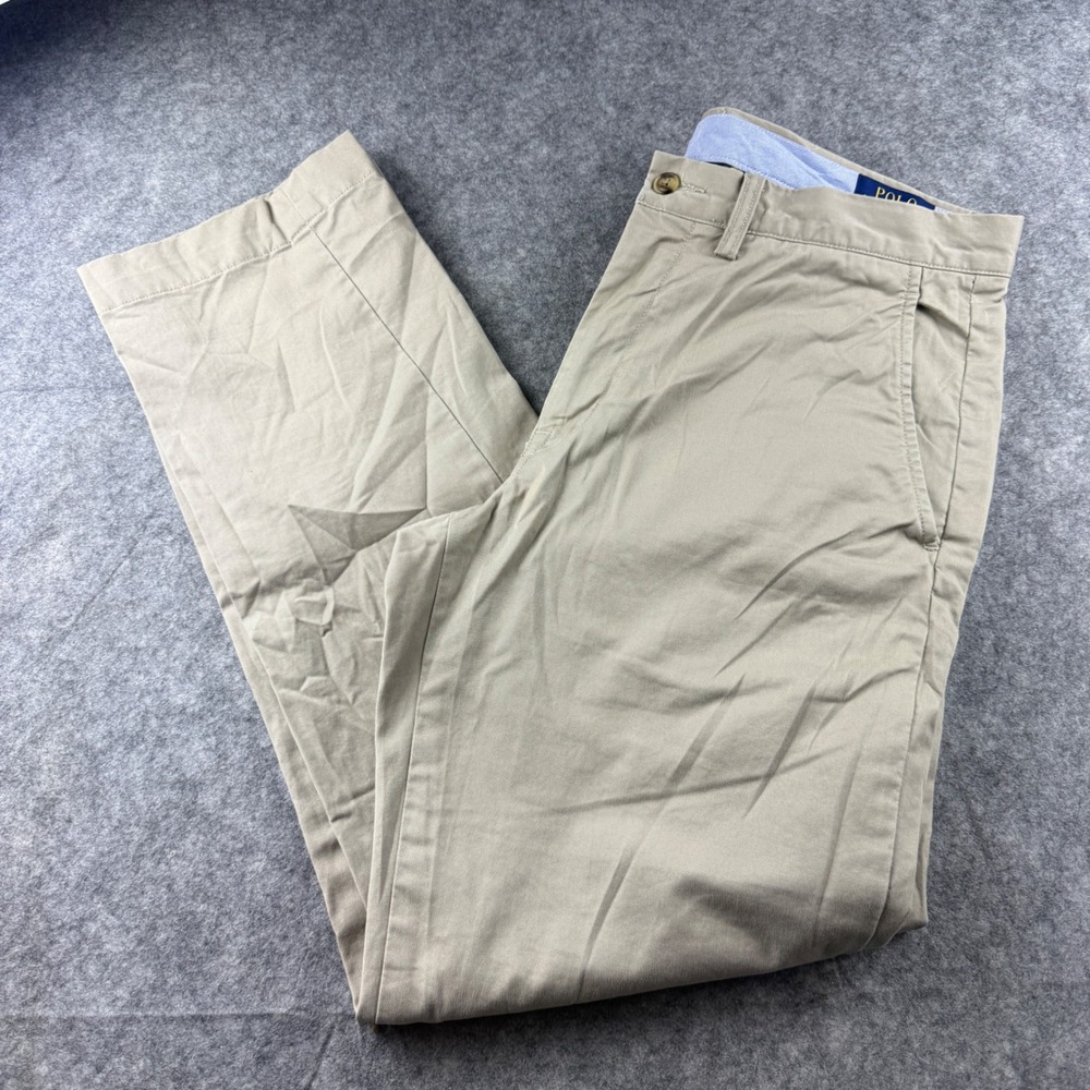 Polo Ralph Lauren Mens 32x30 Stretch Straight Fit Chino Pants Tan Khaki Twill